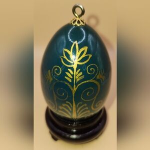 Decorative Teal Egg with Gold Design